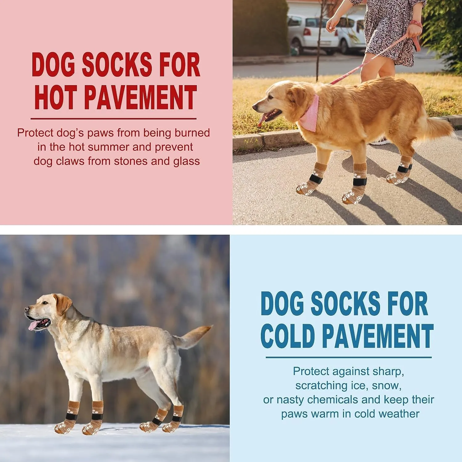 anti Slip Dog Socks to Prevent Licking Paws, Dog Shoes for Hot Pavement, Dog Booties for Small Medium Large Senior Dogs, Traction Control Dog Boots & Paw Protectors for Hardwood Floors