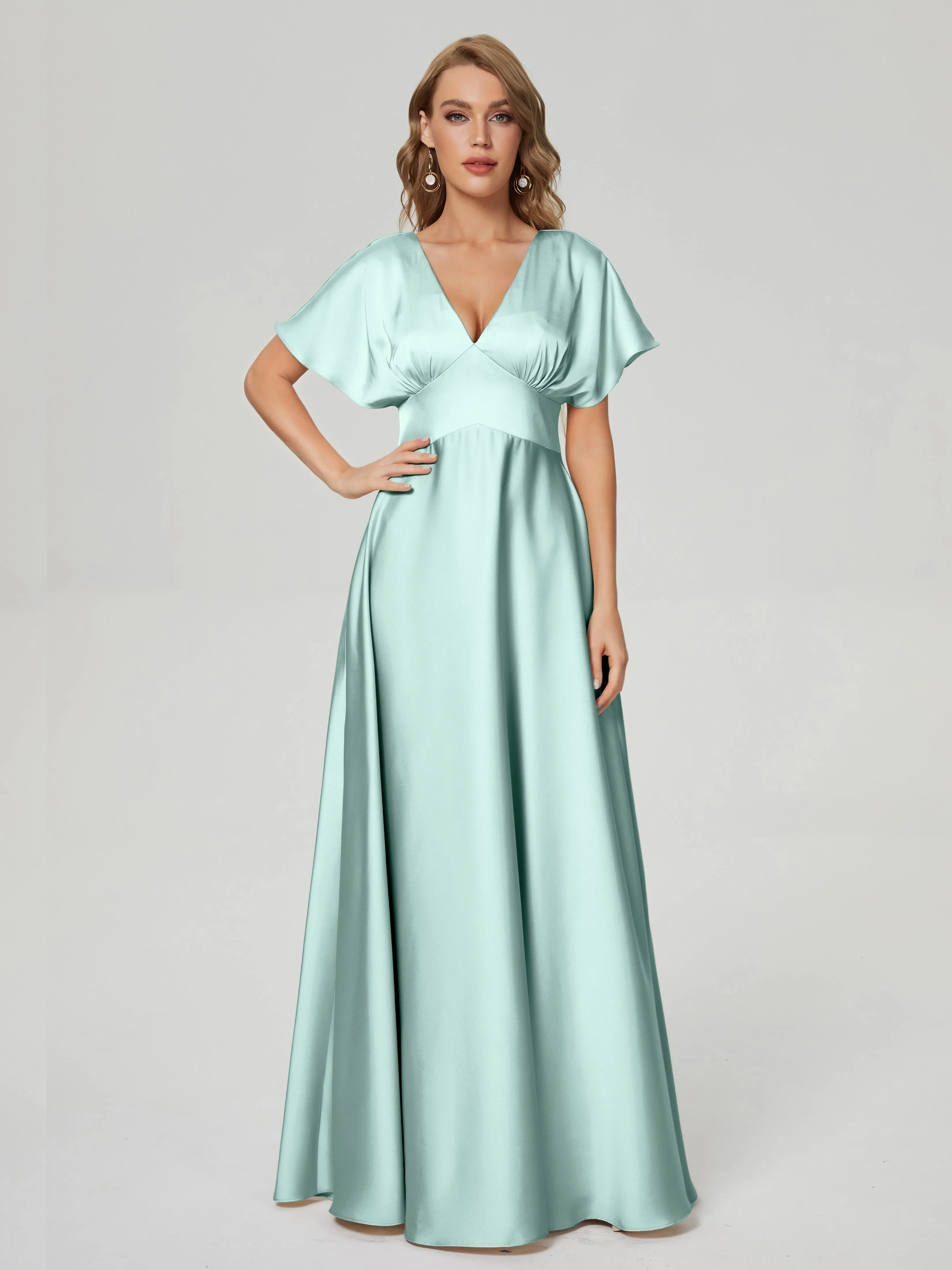 Cap Sleeves Soft Satin Prom Dresses