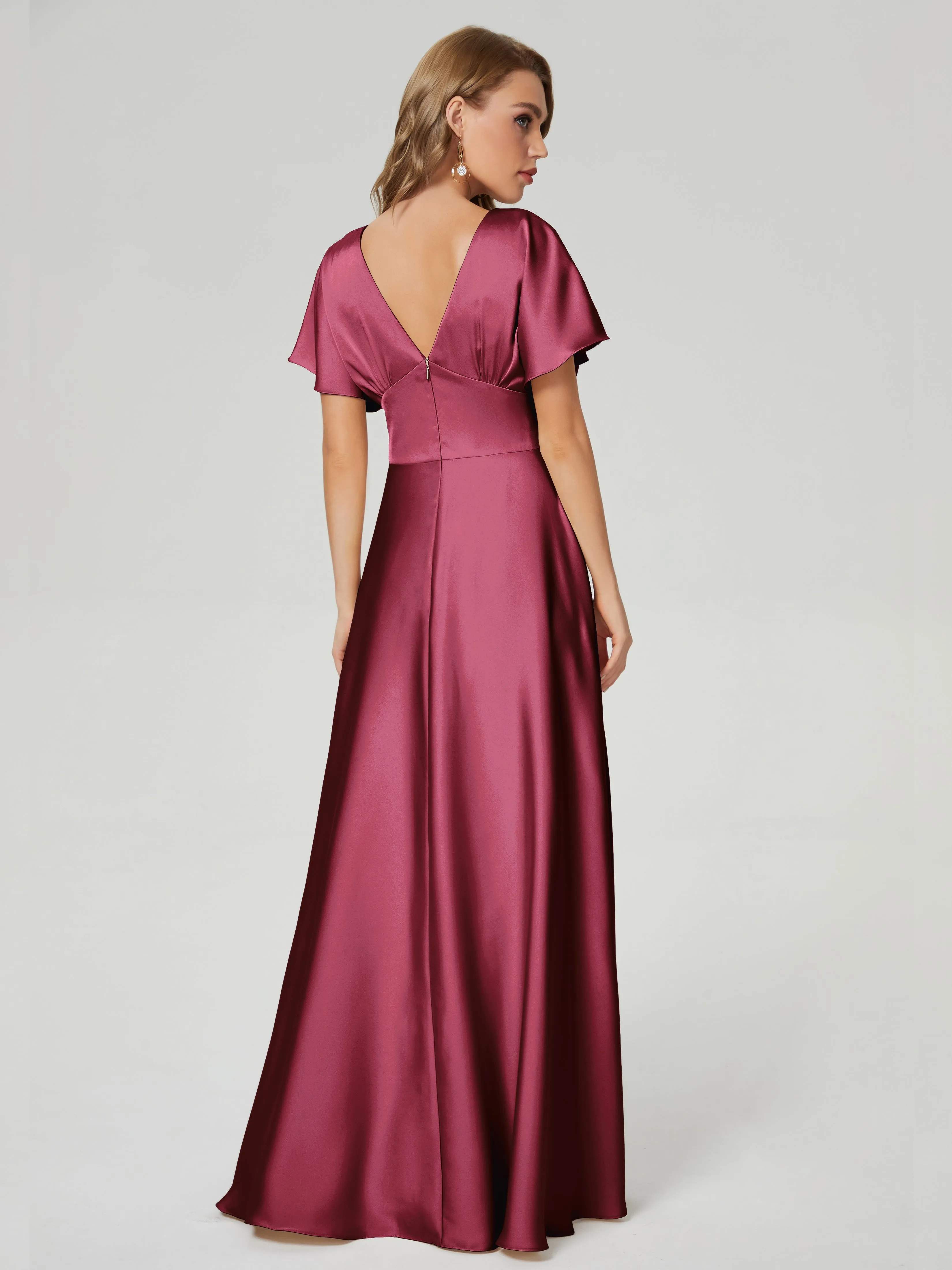 Cap Sleeves Soft Satin Prom Dresses