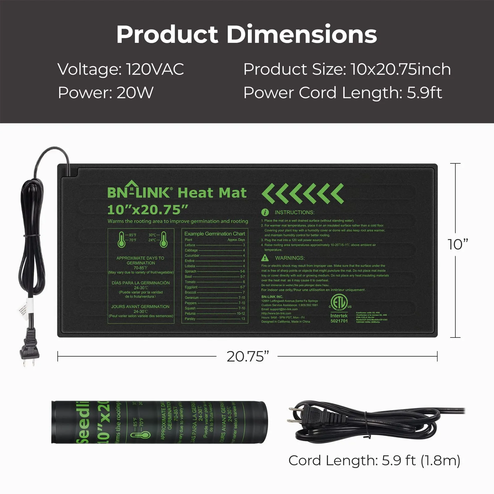 Durable Seedling Heat Mat Warm Hydroponic Heating Pad Waterproof 10*20BN-LINK