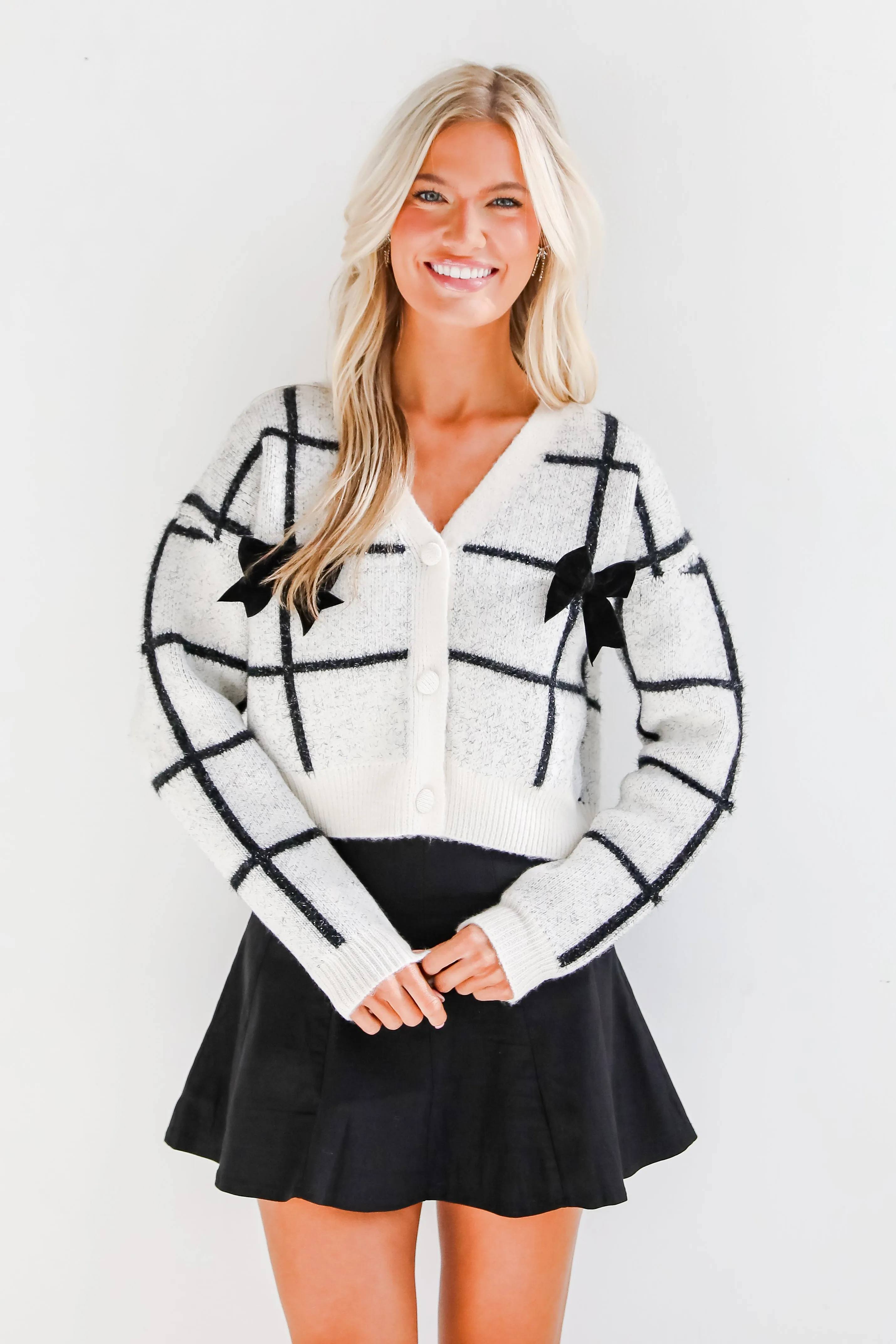 FINAL SALE - Enchanting Moves Cream Bow Sweater Cardigan