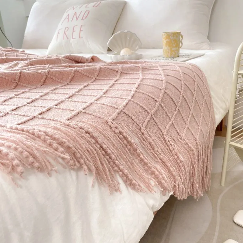 Qfdian Geometry Cozy Tassel Blanket