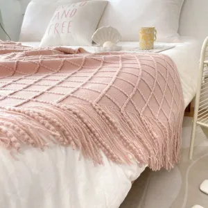 Qfdian Geometry Cozy Tassel Blanket