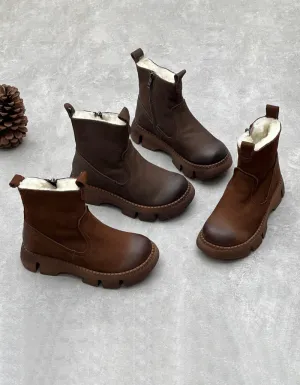 Real Leather Comfortable Wide Toe Box Winter Boots with Fur