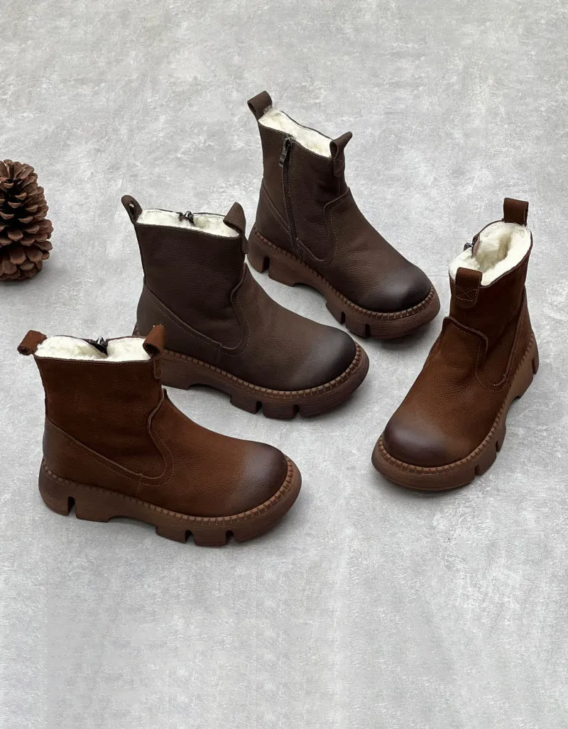 Real Leather Comfortable Wide Toe Box Winter Boots with Fur