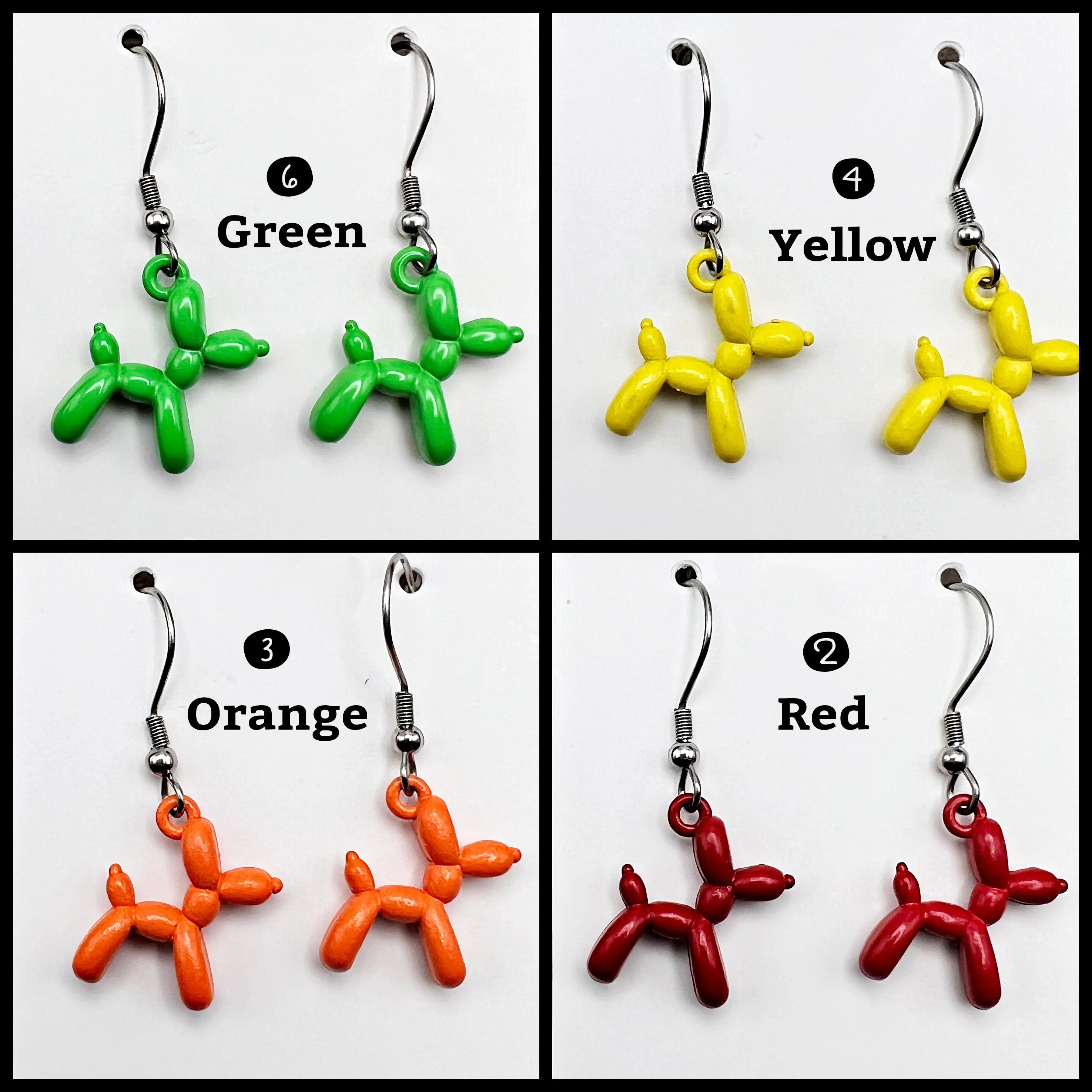 Tiny 3D Metal Balloon Dog  Earrings Hypoallergenic Stainless Steel Color Choice