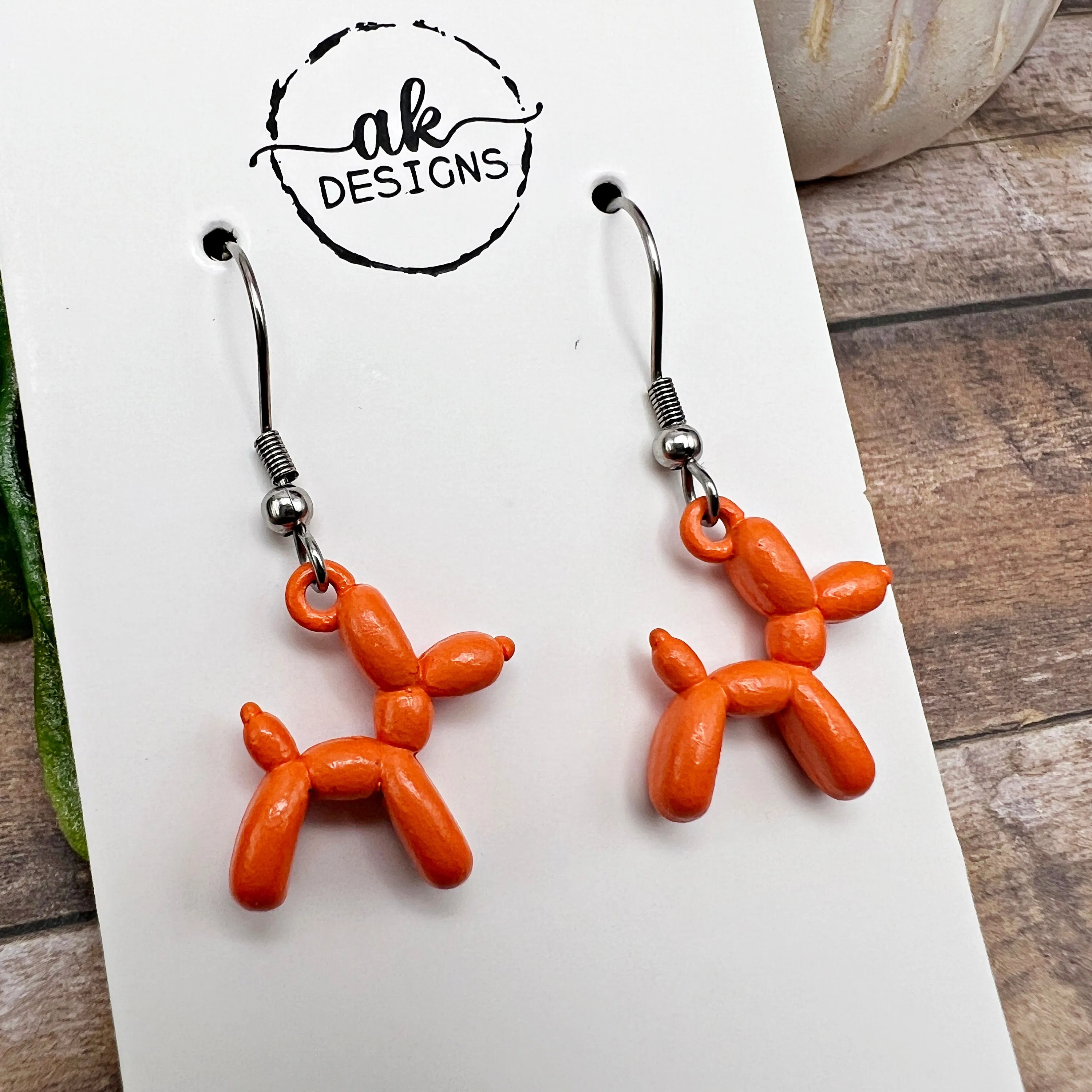 Tiny 3D Metal Balloon Dog  Earrings Hypoallergenic Stainless Steel Color Choice