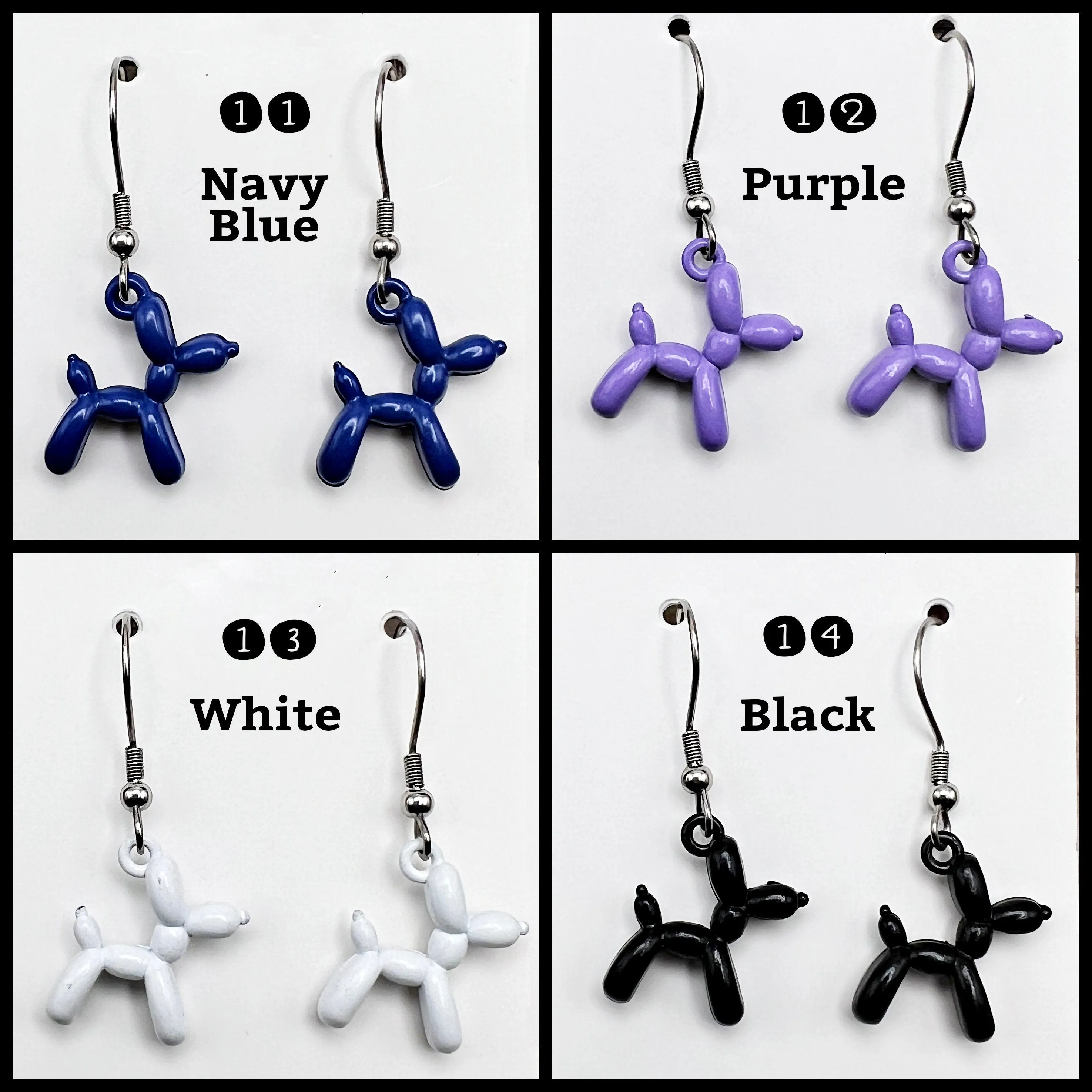 Tiny 3D Metal Balloon Dog  Earrings Hypoallergenic Stainless Steel Color Choice