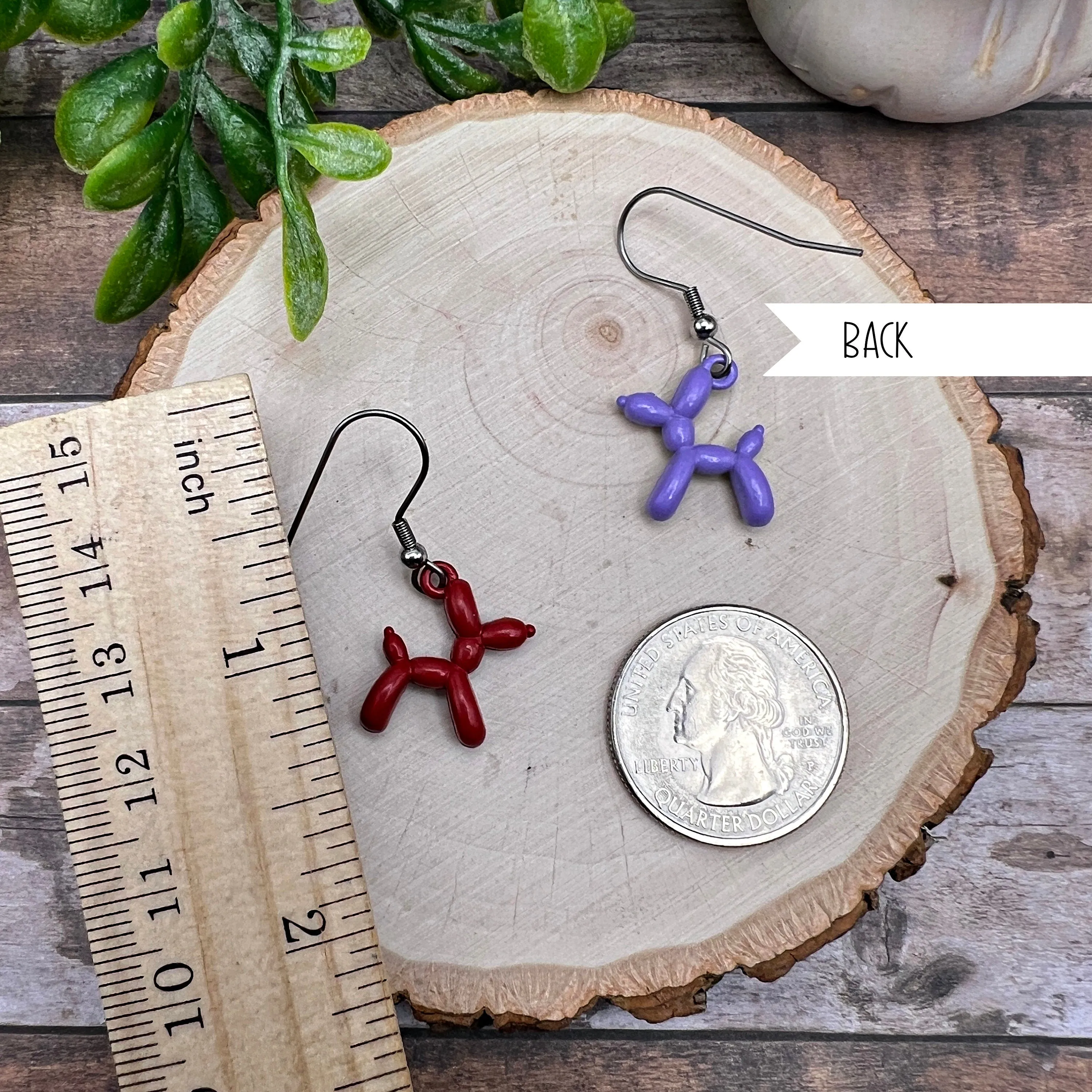 Tiny 3D Metal Balloon Dog  Earrings Hypoallergenic Stainless Steel Color Choice