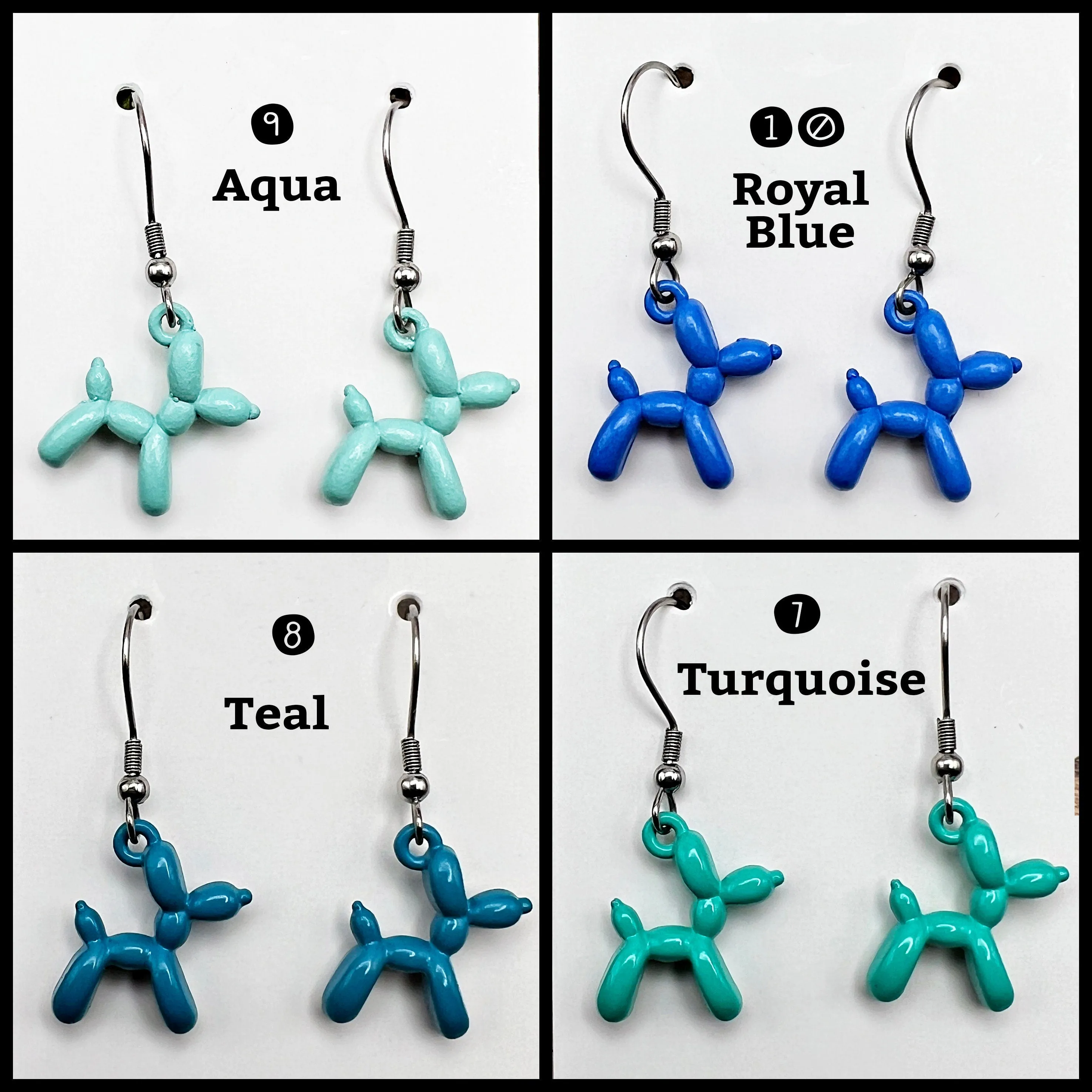 Tiny 3D Metal Balloon Dog  Earrings Hypoallergenic Stainless Steel Color Choice