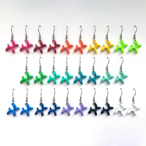 Tiny 3D Metal Balloon Dog  Earrings Hypoallergenic Stainless Steel Color Choice